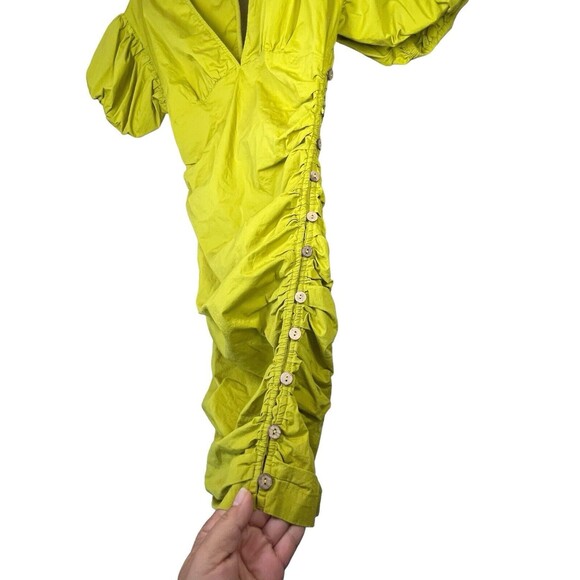 Free People Tastemaker Mini Buttondown V Neck Ruched Puff Sleeve Dress Small S - Picture 6 of 11